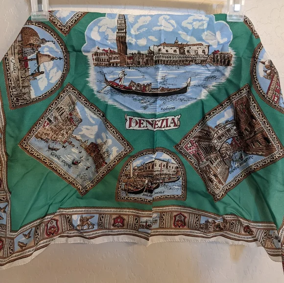 Vintage Venezia Scarf Silk Venice Italy Travel Scarf 26" X 26" - Picture 2 of 5
